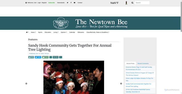 Security scan screenshot of https://www.newtownbee.com/12132025/sandy-hook-community-gets-together-for-annual-tree-lighting/