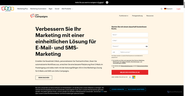 Security scan screenshot of https://customer-campaign.zoho.com