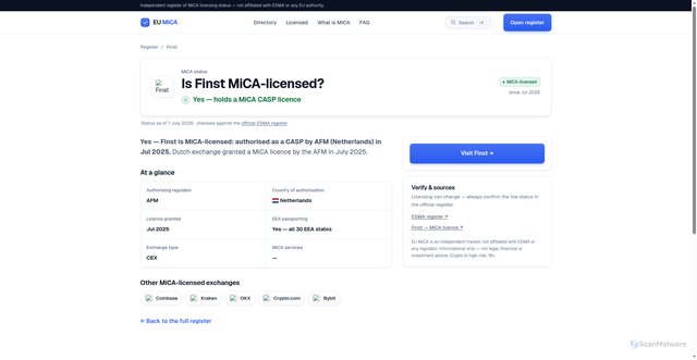 Security scan screenshot of https://eumica.com/exchange/finst