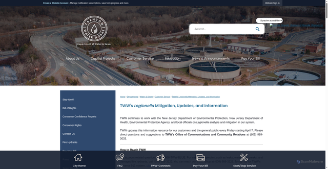 Security scan screenshot of https://www.trentonnj.org/753/TWWs-Legionella-Mitigation-Updates-and-I