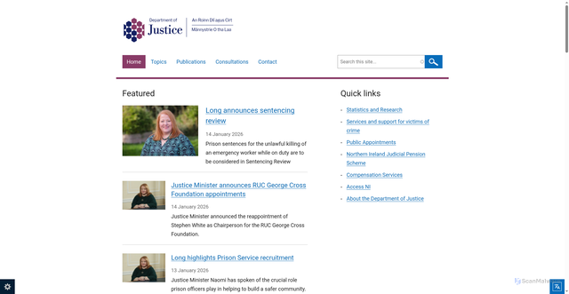 Security scan screenshot of https://www.justice-ni.gov.uk