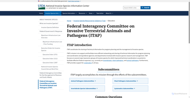 Security scan screenshot of https://www.invasivespeciesinfo.gov/itap