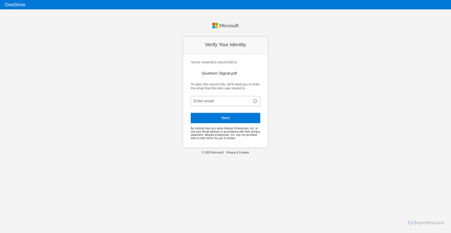 Security scan screenshot of https://weyantenterprisesinc-my.sharepoint.com/:b:/g/personal/rdavis_ambersouthern_com/ERLH61_XFZtMtPp8iuUP_vwBASBFk625ispyG_8mjTG6eg?e=4%3a9AVKjK&at=9