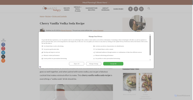 Security scan screenshot of https://nomastehungry.com/cherry-vanilla-vodka-soda-recipe/
