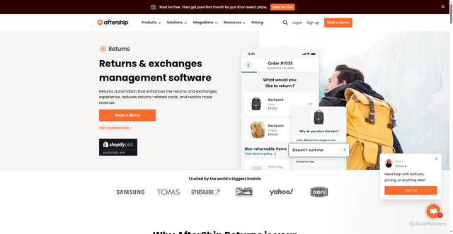 Security scan screenshot of https://returnscenter.com