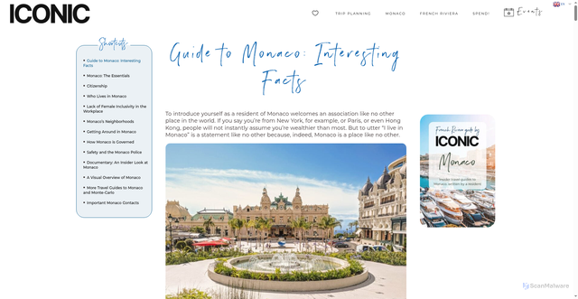 Security scan screenshot of https://iconicriviera.com/monaco-monte-carlo-travel-guide/