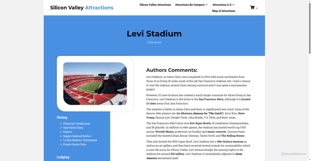 Security scan screenshot of https://siliconvalleyattractions.com/attraction/levi-stadium/