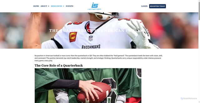 Security scan screenshot of https://www.isnation.com/football/the-quarterback-in-american-football