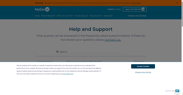 Security scan screenshot of https://partial2.mygovid-nonprod.ie/en-IE/HelpandSupport?q=fraudwarning