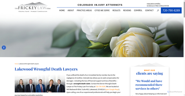 Security scan screenshot of https://www.frickey.com/wrongful-death-lawyers/