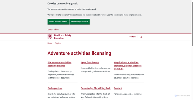 Security scan screenshot of http://www.hse.gov.uk/aala/