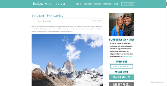 Security scan screenshot of https://www.hudsonandemily.com/argentina-travel-guide/
