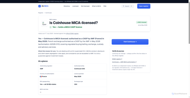 Security scan screenshot of https://eumica.com/exchange/coinhouse