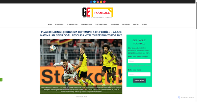 Security scan screenshot of https://www.getfootballnewsgermany.com/2025/ratings-dortmund-koln/