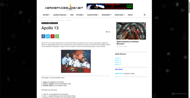 Security scan screenshot of https://www.aerospaceguide.net/apollo/apollo13.html