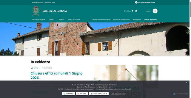 Security scan screenshot of https://www.comune.zerbolo.pv.it