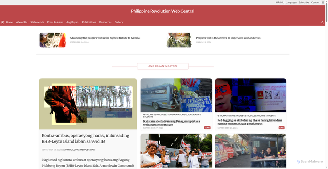 Security scan screenshot of https://philippinerevolution.nu