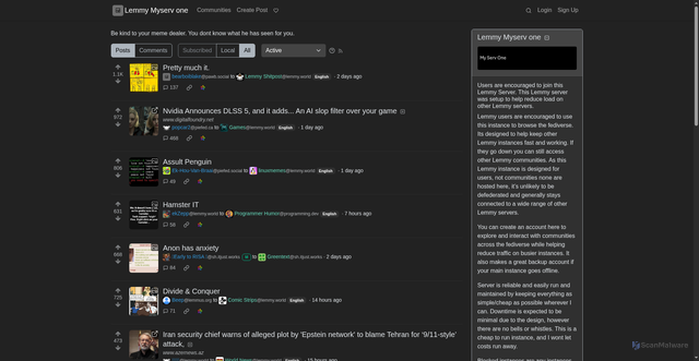 Security scan screenshot of https://lemmy.myserv.one