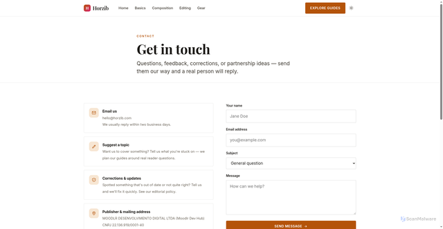 Security scan screenshot of https://horzib.pages.dev/contact/
