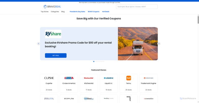 Security scan screenshot of https://www.bravodeal.com