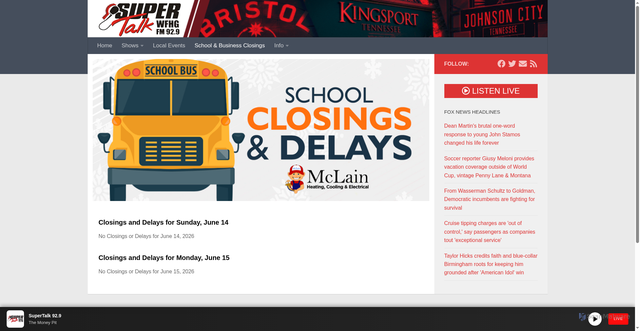 Security scan screenshot of https://www.supertalk929.com/school-business-closings/