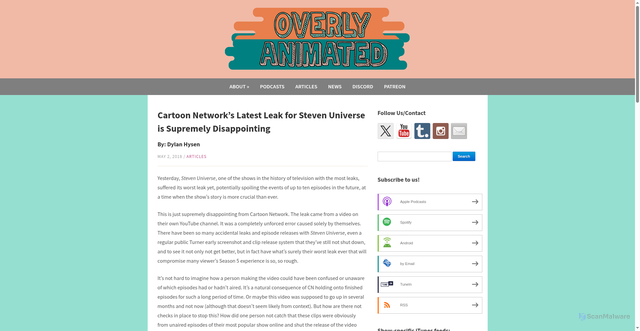 Security scan screenshot of https://www.overlyanimated.com/2018/05/02/cartoon-networks-latest-leak-for-steven-universe-is-supremely-disappointing/