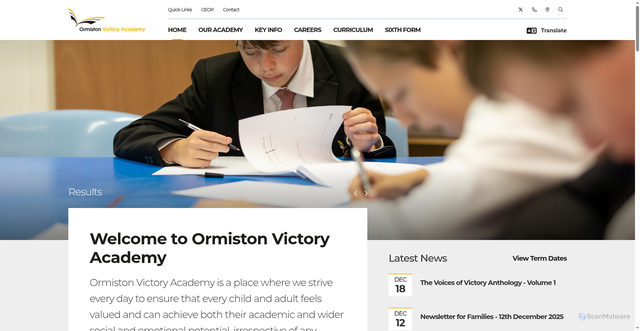Security scan screenshot of https://ormistonvictoryacademy.co.uk/