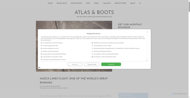 Security scan screenshot of https://www.atlasandboots.com/travel-blog/nazca-lines-flight/