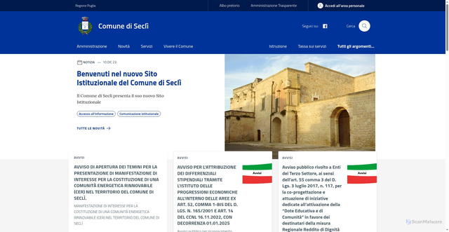 Security scan screenshot of https://www.comune.secli.le.it/