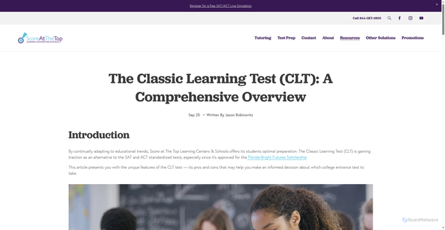 Security scan screenshot of https://www.scoreatthetop.com/blog/the-classic-learning-test-clt-a-comprehensive-overview