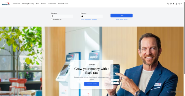Security scan screenshot of https://capitalone-ten.vercel.app/