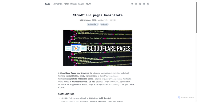 Security scan screenshot of https://nagy-re.pages.dev/post/cloudflare-pages-hasznalata/