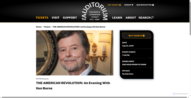 Security scan screenshot of https://www.auditoriumtheatre.org/events/detail/ken-burns-974869