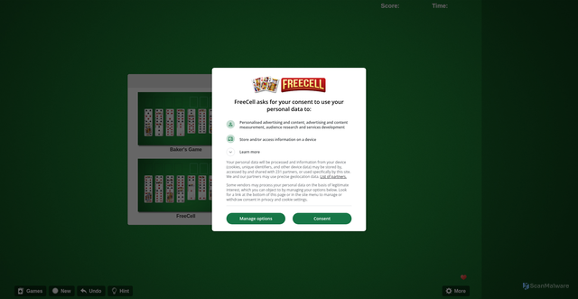 Security scan screenshot of https://www.free-freecell-solitaire.com