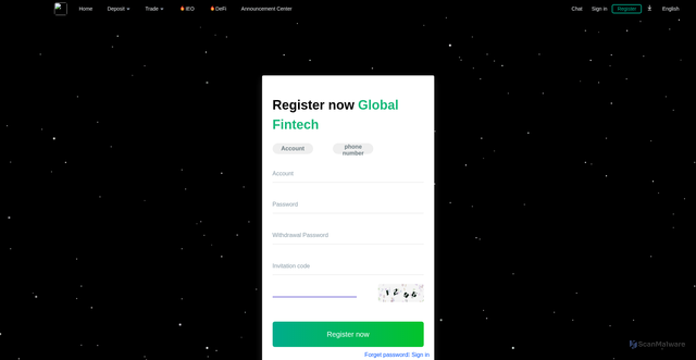 Security scan screenshot of https://fintech333.com/Login/register