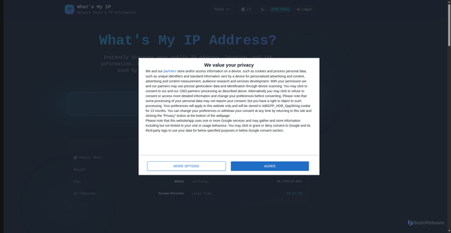Security scan screenshot of https://whatsmyip.com