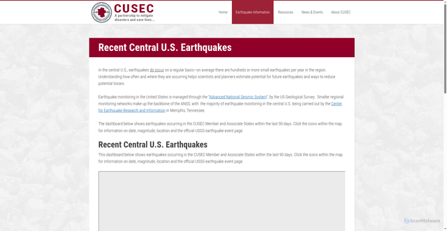 Security scan screenshot of https://cusec.org/recent-central-u-s-earthquakes/