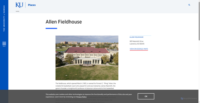 Security scan screenshot of https://places.ku.edu/buildings/allen-fieldhouse