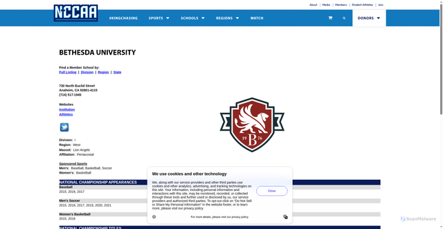 Security scan screenshot of https://thenccaa.org/sports/2016/6/1/Bethesda_University.aspx?id=442