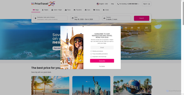 Security scan screenshot of https://www.pricetravel.com
