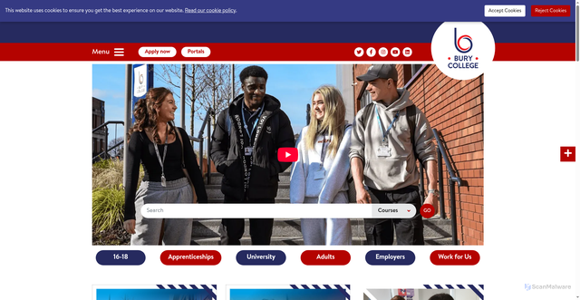 Security scan screenshot of https://burycollege.ac.uk/
