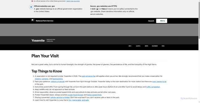 Security scan screenshot of https://52.5.189.6/yose/planyourvisit/index.htm
