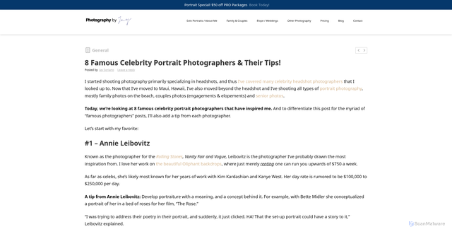 Security scan screenshot of https://jaysoriano.com/famous-celebrity-portrait-photographers/