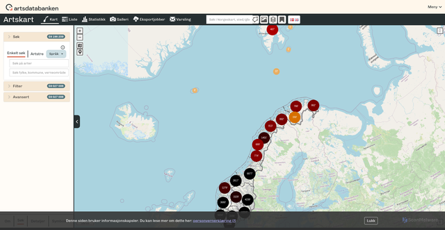 Security scan screenshot of https://artskart.artsdatabanken.no
