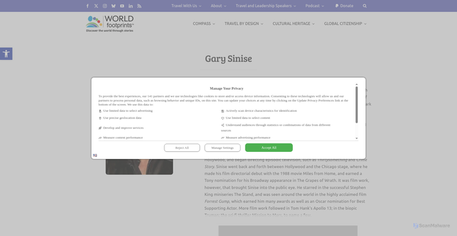 Security scan screenshot of https://worldfootprints.com/guest/gary-sinise/