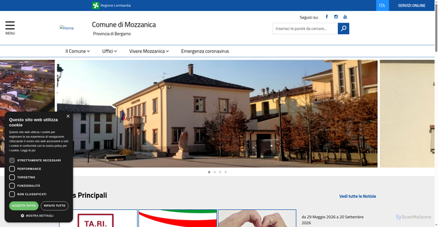 Security scan screenshot of https://www.comune.mozzanica.bg.it