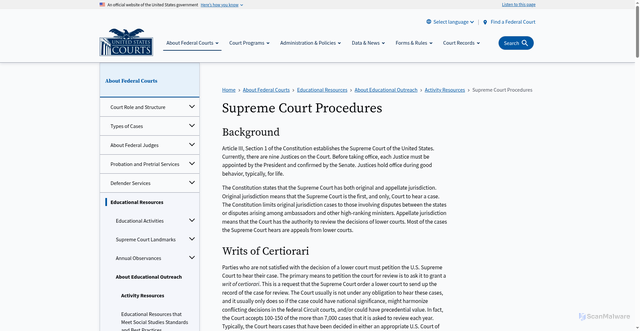Security scan screenshot of https://www.uscourts.gov/about-federal-courts/educational-resources/about-educational-outreach/activity-resources/supreme-court-procedures