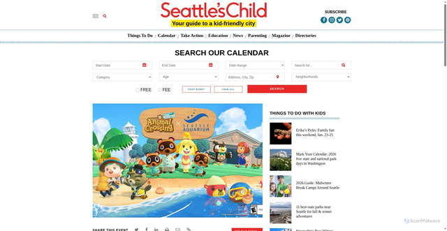Security scan screenshot of https://www.seattleschild.com/events/animal-crossing-new-horizons-x-seattle-aquarium-2/