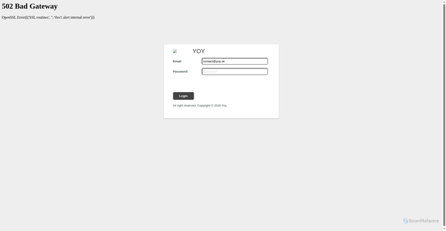 Security scan screenshot of https://webmailxcueu89-klausefncoi.appwrite.network/#contact@yoy.se