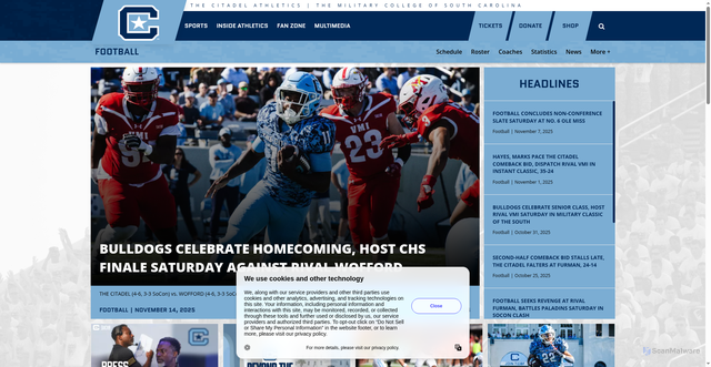 Security scan screenshot of https://citadelsports.com/sports/football
